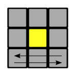 Top layer of Rubik's cube with 2 corner pieces needing to switch places.